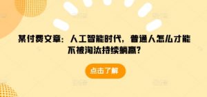 某付费文章：人工智能时代，普通人怎么才能不被淘汰持续躺赢?-Xiaobei云