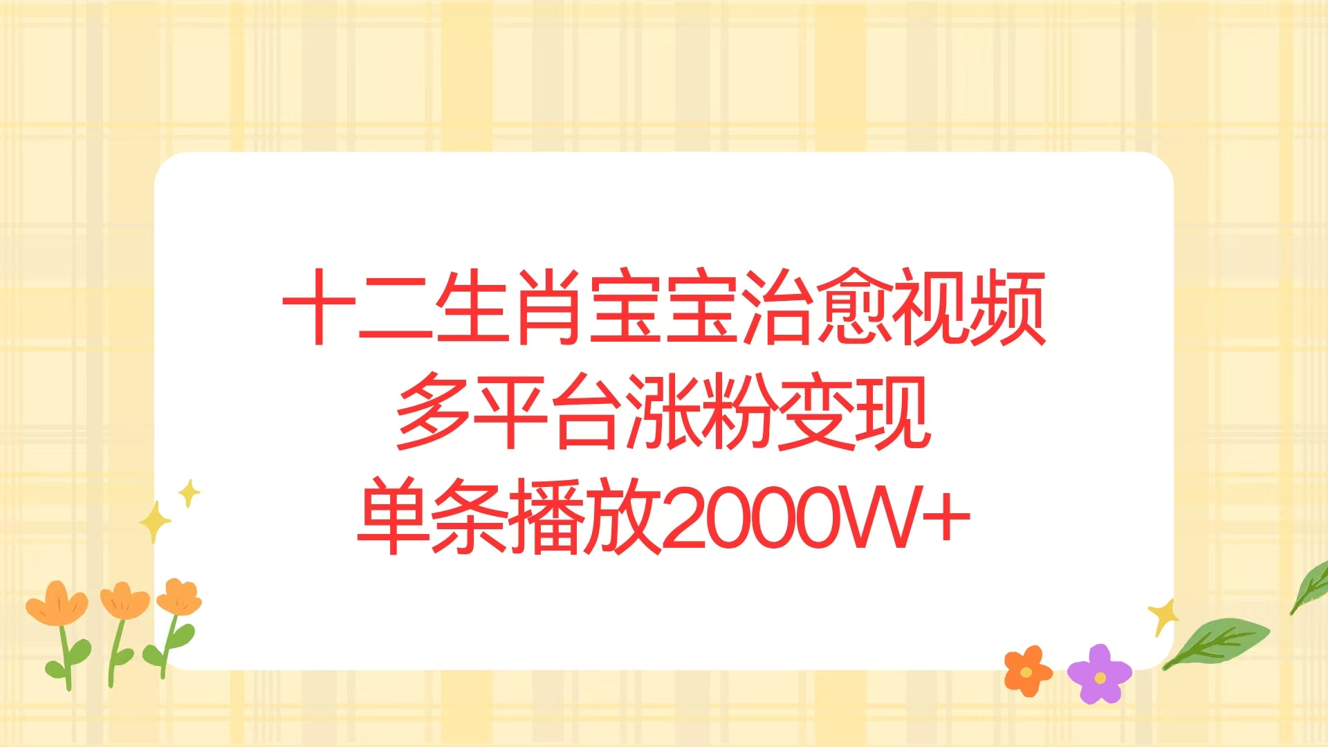 十二生肖宝宝治愈视频，多平台涨粉变现，单条播放2000W+-Xiaobei云