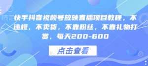 快手抖音视频号放映直播项目教程，不违规，不卖货，不靠粉丝，不靠礼物打赏，每天200-600-Xiaobei云