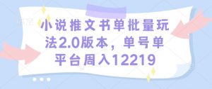 小说推文书单批量玩法2.0版本，单号单平台周入12219-Xiaobei云