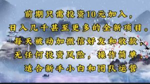 前期只需投资10元加入，日入几千甚至更多的全新项目。每天被动加微信好…-Xiaobei云