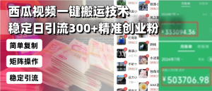 西瓜视频一键搬运技术，稳定日引流300+精准创业粉，简单可复制给团队，…-Xiaobei云