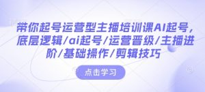 带你起号运营型主播培训课AI起号，底层逻辑/ai起号/运营晋级/主播进阶/基础操作/剪辑技巧-Xiaobei云