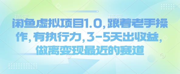 闲鱼虚拟项目1.0，跟着老手操作，有执行力，3-5天出收益，做离变现最近的赛道-Xiaobei云