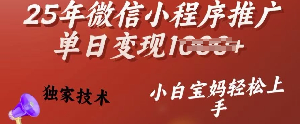 25年微信小程序推广单日变现多张，独家技术，小白宝妈轻松上手【揭秘】-Xiaobei云
