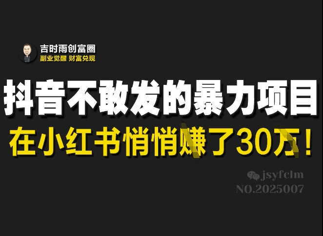 抖音不敢发的暴利项目，在小红书悄悄挣了30W-Xiaobei云