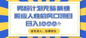男粉计划无脑躺Z，顺应人性的风口项目，谁发谁火，加爆微信，日入多张【揭秘】-Xiaobei云