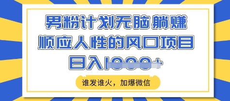 男粉计划无脑躺Z，顺应人性的风口项目，谁发谁火，加爆微信，日入多张【揭秘】-Xiaobei云