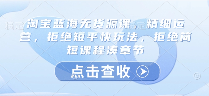 淘宝蓝海无货源课，精细运营，拒绝短平快玩法，拒绝简短课程凑章节-Xiaobei云