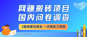网赚搬砖项目，国内问卷调查，0基础看完就会 一天轻松三四百，靠谱副业…-Xiaobei云