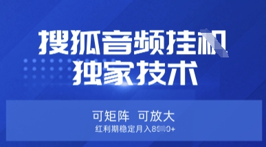 【搜狐音频挂G】独家技术，可矩阵可放大，红利期稳定月入8k【揭秘】-Xiaobei云