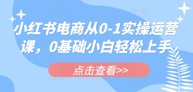 小红书电商从0-1实操运营课，0基础小白轻松上手-Xiaobei云