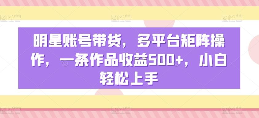 明星账号带货，多平台矩阵操作，一条作品收益500+，小白轻松上手【揭秘】-Xiaobei云