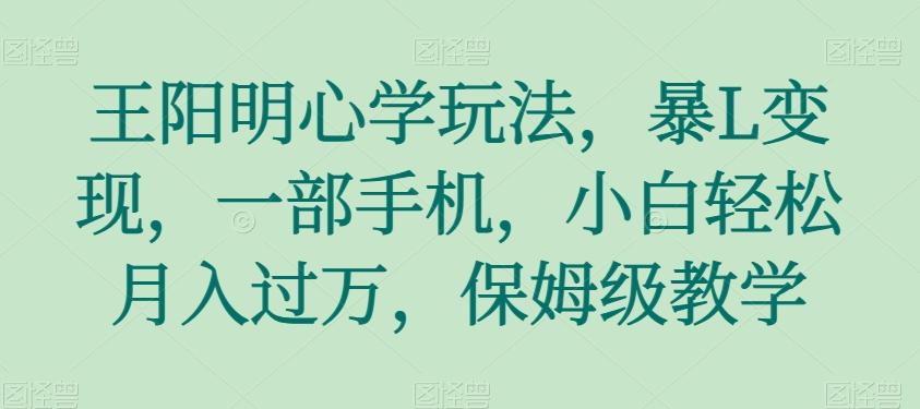 王阳明心学玩法，暴L变现，一部手机，小白轻松月入过万，保姆级教学【揭秘】-Xiaobei云
