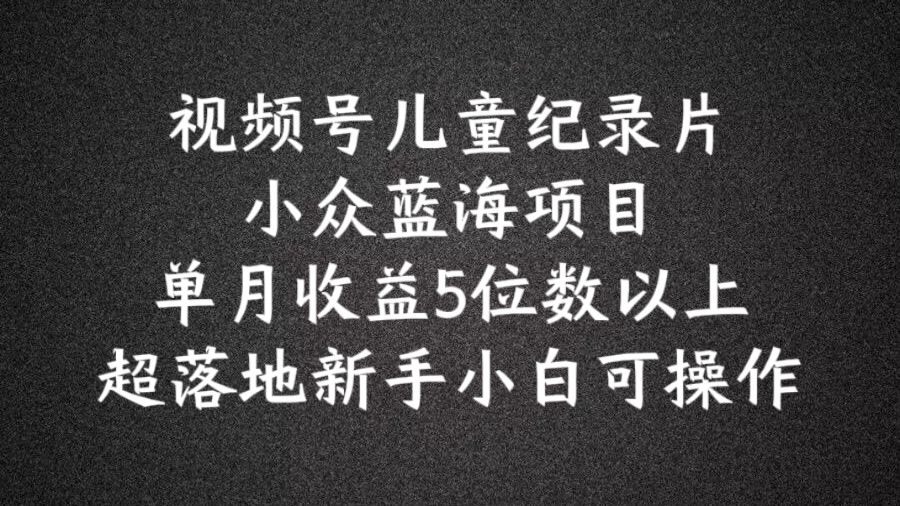 2024蓝海项目视频号儿童纪录片科普，单月收益5位数以上，新手小白可操作【揭秘】-Xiaobei云