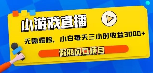 小游戏直播，假期风口项目，无需露脸，小白每天三小时，到账3000+-Xiaobei云
