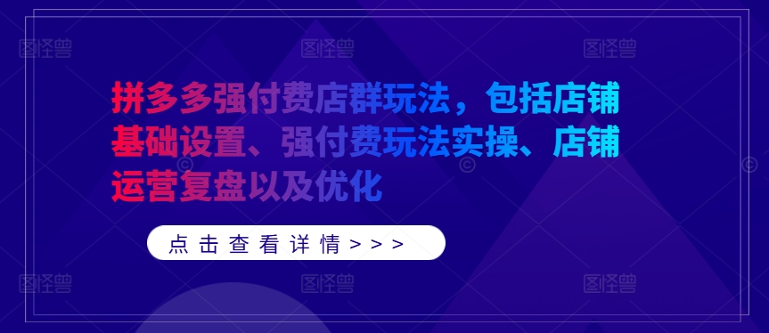 拼多多强付费店群玩法，包括店铺基础设置、强付费玩法实操、店铺运营复盘以及优化-Xiaobei云
