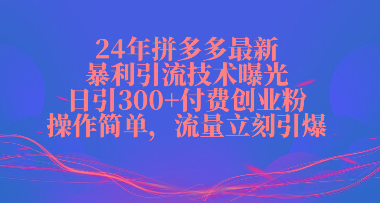 24年拼多多最新暴利引流技术曝光，日引300+付费创业粉，操作简单，流量…-Xiaobei云