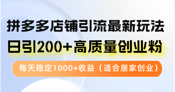 拼多多店铺引流最新玩法，日引200+高质量创业粉，每天稳定1000+收益(...-Xiaobei云