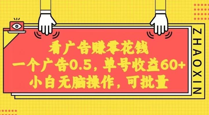 无脑看广告获取收益，一条广告0.5，日稳定60-100+，可批量放大，超级稳定-Xiaobei云