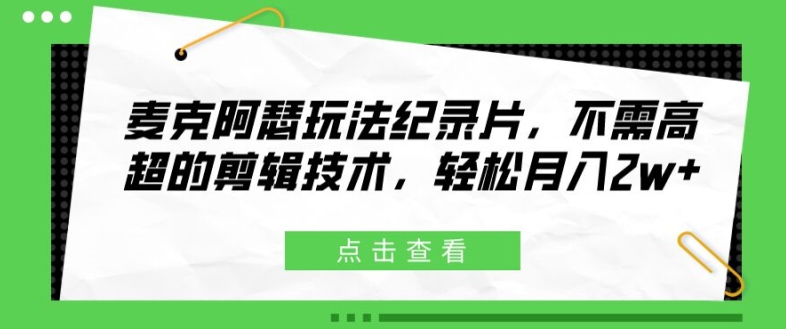 麦克阿瑟玩法纪录片，不需高超的剪辑技术，轻松月入2w+【揭秘】-Xiaobei云