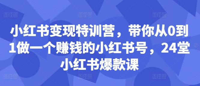 小红书变现特训营，带你从0到1做一个赚钱的小红书号，24堂小红书爆款课-Xiaobei云