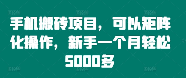 手机搬砖项目，可以矩阵化操作，新手一个月轻松5000多-Xiaobei云