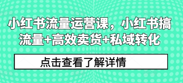 小红书流量运营课，小红书搞流量+高效卖货+私域转化-Xiaobei云