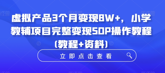 虚拟产品3个月变现8W+，小学教辅项目完整变现SOP操作教程(教程+资料)-Xiaobei云