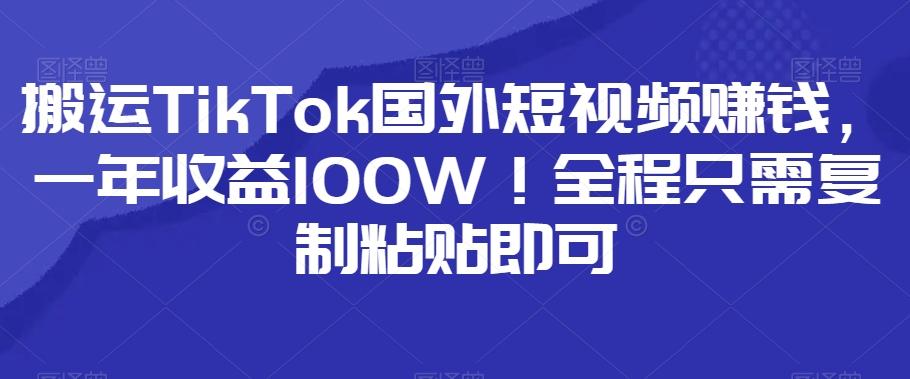 搬运TikTok国外短视频赚钱，一年收益100W！全程只需复制粘贴即可-Xiaobei云