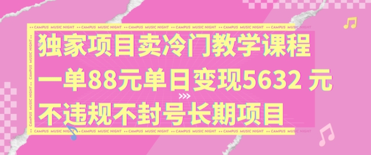 独家项目卖冷门教学课程一单88元单日变现5632元违规不封号长期项目【揭秘】-Xiaobei云