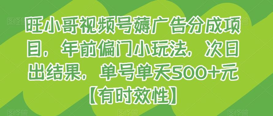 旺小哥视频号薅广告分成项目，年前偏门小玩法，次日出结果，单号单天500+元【有时效性】-Xiaobei云