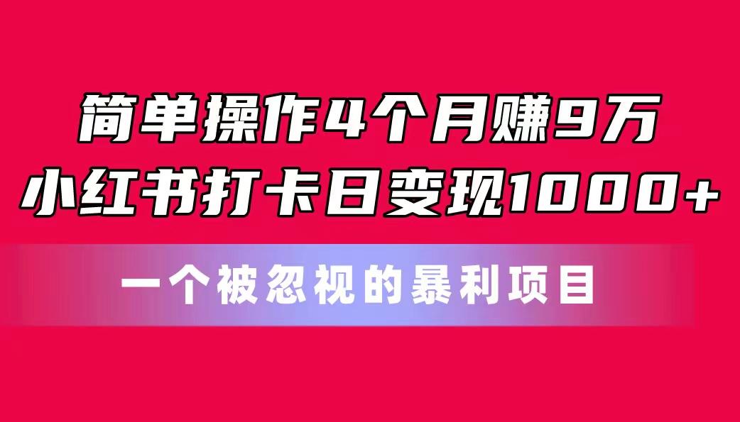 简单操作4个月赚9万！小红书打卡日变现1000+！一个被忽视的暴力项目-Xiaobei云