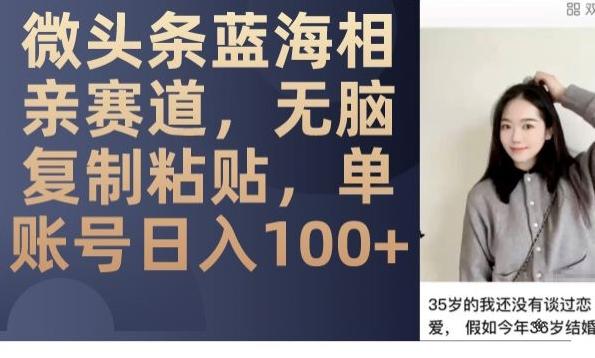 微头条蓝海相亲赛道，无脑复制粘贴，单账号日入100+-Xiaobei云