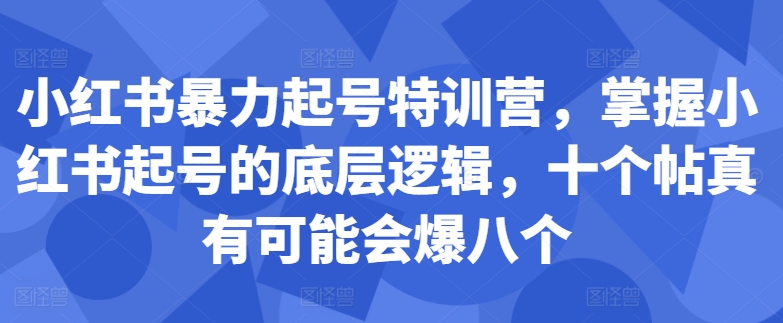 小红书暴力起号特训营，掌握小红书起号的底层逻辑，十个帖真有可能会爆八个-Xiaobei云