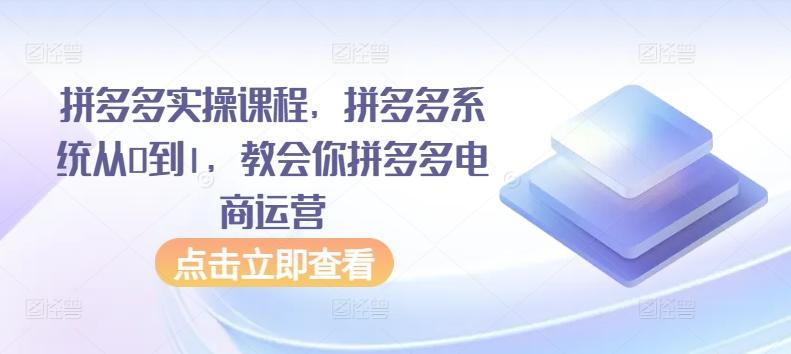 拼多多实操课程，拼多多系统从0到1，教会你拼多多电商运营-Xiaobei云