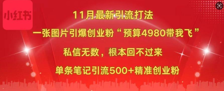小红书11月最新图片打粉，一张图片引爆创业粉，“预算4980带我飞”，单条引流500+精准创业粉-Xiaobei云