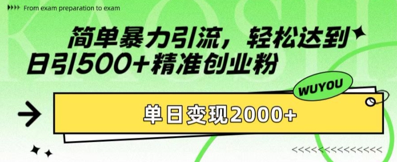 简单暴力引流，轻松达到日引500+精准创业粉，单日变现2k【揭秘】-Xiaobei云